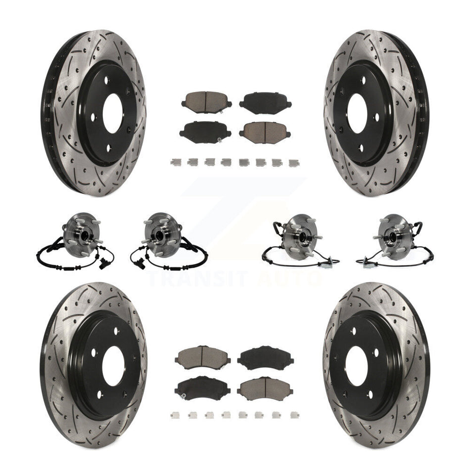 Front Rear Hub Bearings Assembly Coated Disc Brake Rotors And Ceramic Pads Kit (10Pc) For Dodge Grand Caravan Chrysler Town & Country Ram C/V Volkswagen Routan KBB-119885