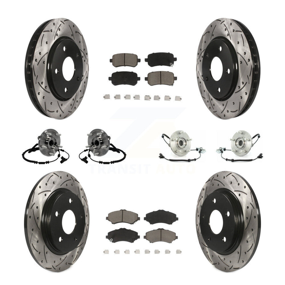 Front Rear Hub Bearings Assembly Coated Disc Brake Rotors And Ceramic Pads Kit (10Pc) For 2012 Volkswagen Routan With Single Piston Caliper KBB-119887