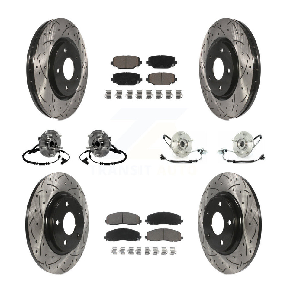 Front Rear Hub Bearings Assembly Coated Disc Brake Rotors And Ceramic Pads Kit (10Pc) For 2012 Volkswagen Routan With Dual Piston Caliper KBB-119888