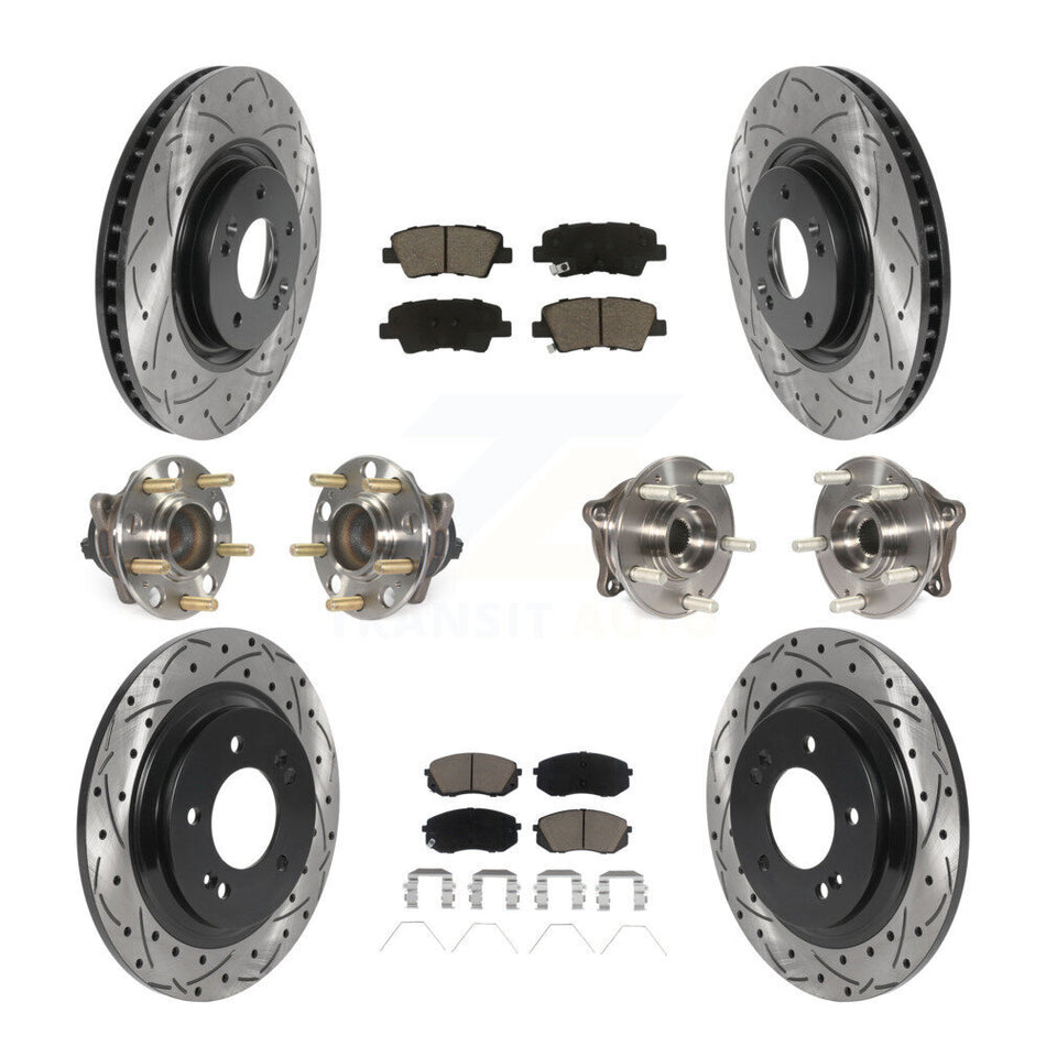 Front Rear Hub Bearings Assembly Coated Disc Brake Rotors And Ceramic Pads Kit (10Pc) For Kia Optima With Electric Parking KBB-119895