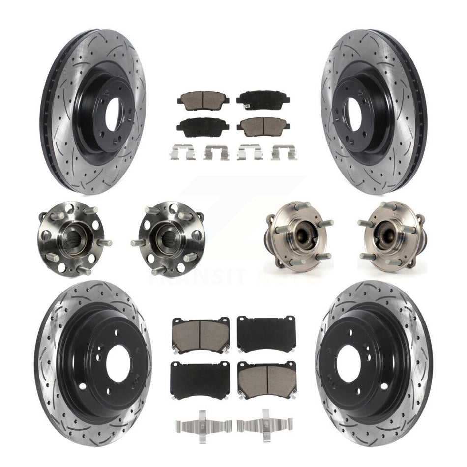 Front Rear Hub Bearings Assembly Coated Disc Brake Rotors And Ceramic Pads Kit (10Pc) For 2012-2014 Hyundai Genesis 5.0L KBB-119897