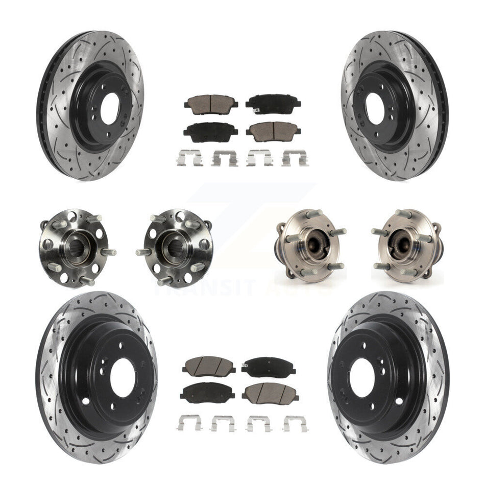 Front Rear Hub Bearings Assembly Coated Disc Brake Rotors And Ceramic Pads Kit (10Pc) For 2012 Hyundai Genesis 3.8L KBB-119900