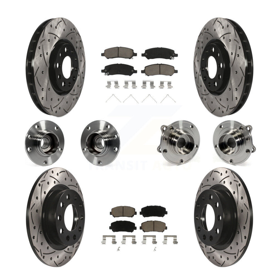 Front Rear Hub Bearings Assembly Coated Disc Brake Rotors And Ceramic Pads Kit (10Pc) For 2013-2016 Dodge Dart KBB-119907
