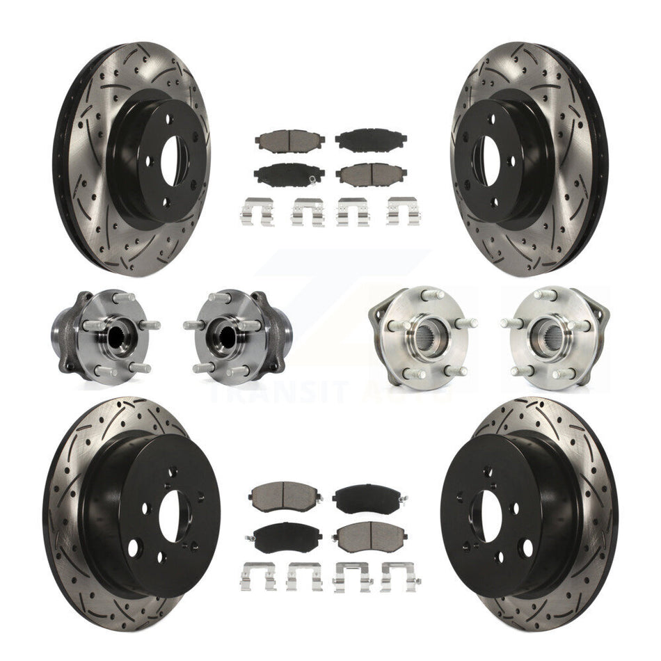 Front Rear Hub Bearings Assembly Coated Disc Brake Rotors And Ceramic Pads Kit (10Pc) For 2012-2013 Subaru Impreza Limited Base Premium KBB-119909