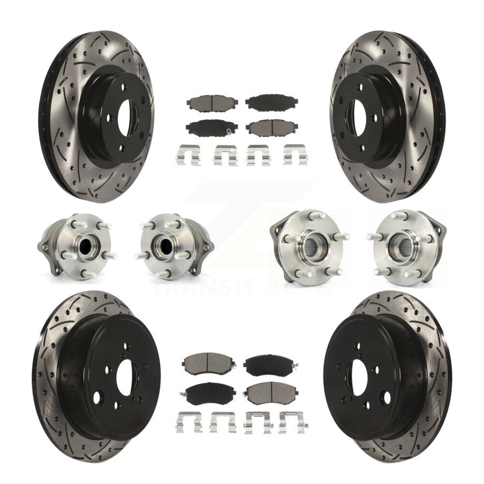 Front Rear Hub Bearings Assembly Coated Disc Brake Rotors And Ceramic Pads Kit (10Pc) For 2011 Subaru Impreza Outback Sport 2.5i Premium KBB-119924