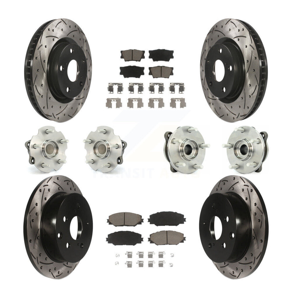 Front Rear Hub Bearings Assembly Coated Disc Brake Rotors And Ceramic Pads Kit (10Pc) For Toyota RAV4 KBB-119929