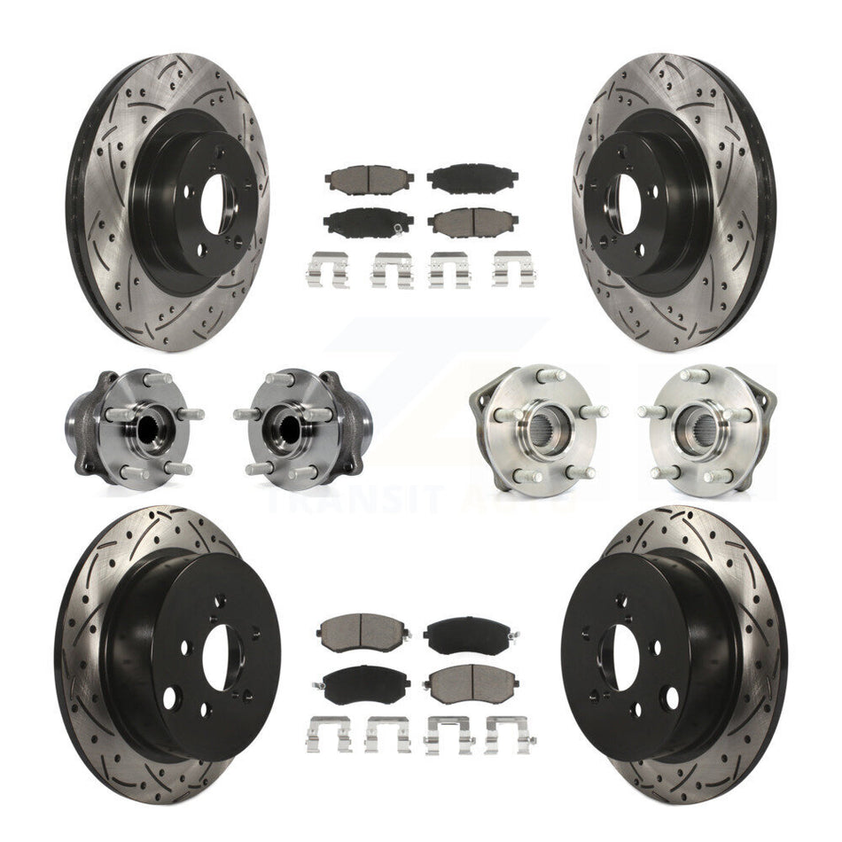 Front Rear Hub Bearings Assembly Coated Disc Brake Rotors And Ceramic Pads Kit (10Pc) For 2013 Subaru XV Crosstrek With 292mm Diameter Rotor KBB-119939