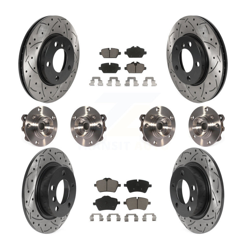 Front Rear Hub Bearings Assembly Coated Disc Brake Rotors And Ceramic Pads Kit (10Pc) For 2011 Mini Cooper Countryman AWD With 294mm Diameter Rotor KBB-119947