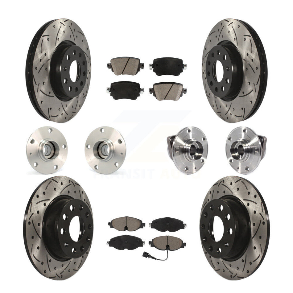 Front Rear Hub Bearings Coated Disc Brake Rotors And Pads Kit (10Pc) For Volkswagen GTI KBB-119952