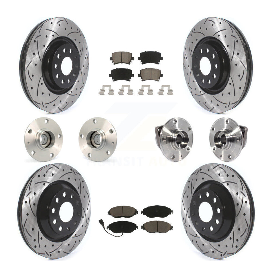 Front Rear Hub Bearings Assembly Coated Disc Brake Rotors And Ceramic Pads Kit (10Pc) For Volkswagen GTI KBB-119953