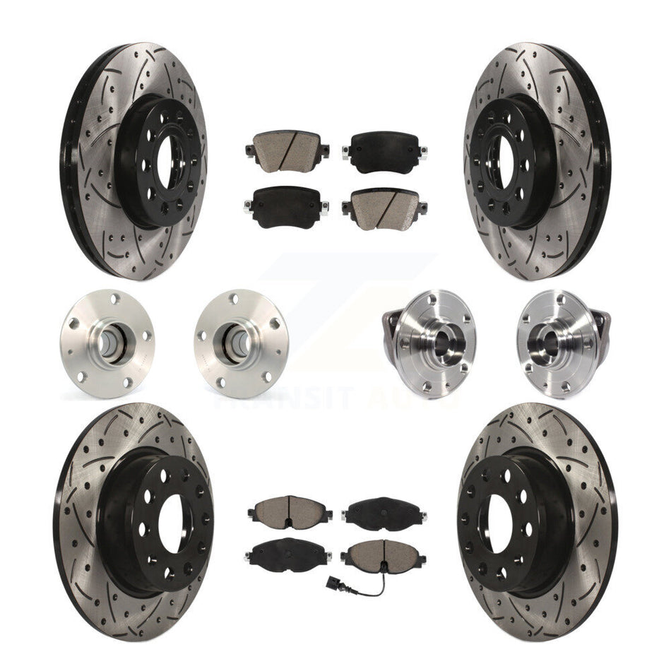 Front Rear Hub Bearing Coated Brake Rotor & Pad Kit (10Pc) For Volkswagen Golf SportWagen KBB-119954