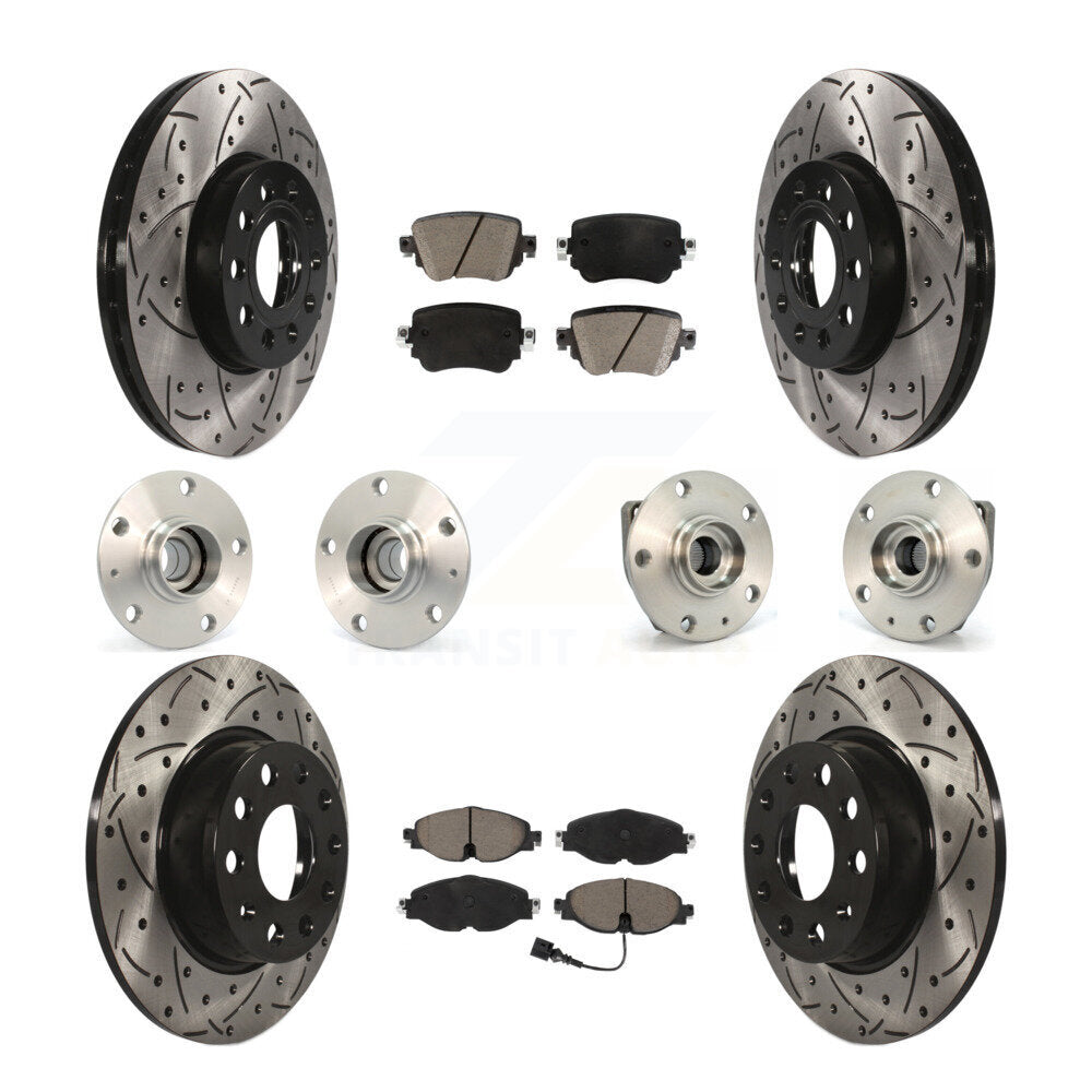Front Rear Hub Bearing Coated Brake Rotor & Pad Kit (10Pc) For Volkswagen Golf SportWagen KBB-119955