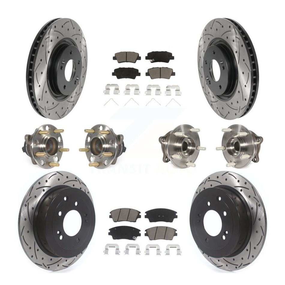 Front Rear Hub Bearings Assembly Coated Disc Brake Rotors And Ceramic Pads Kit (10Pc) For 2017-2021 Kia Sportage FWD with Turbocharged With Manual Parking KBB-119964