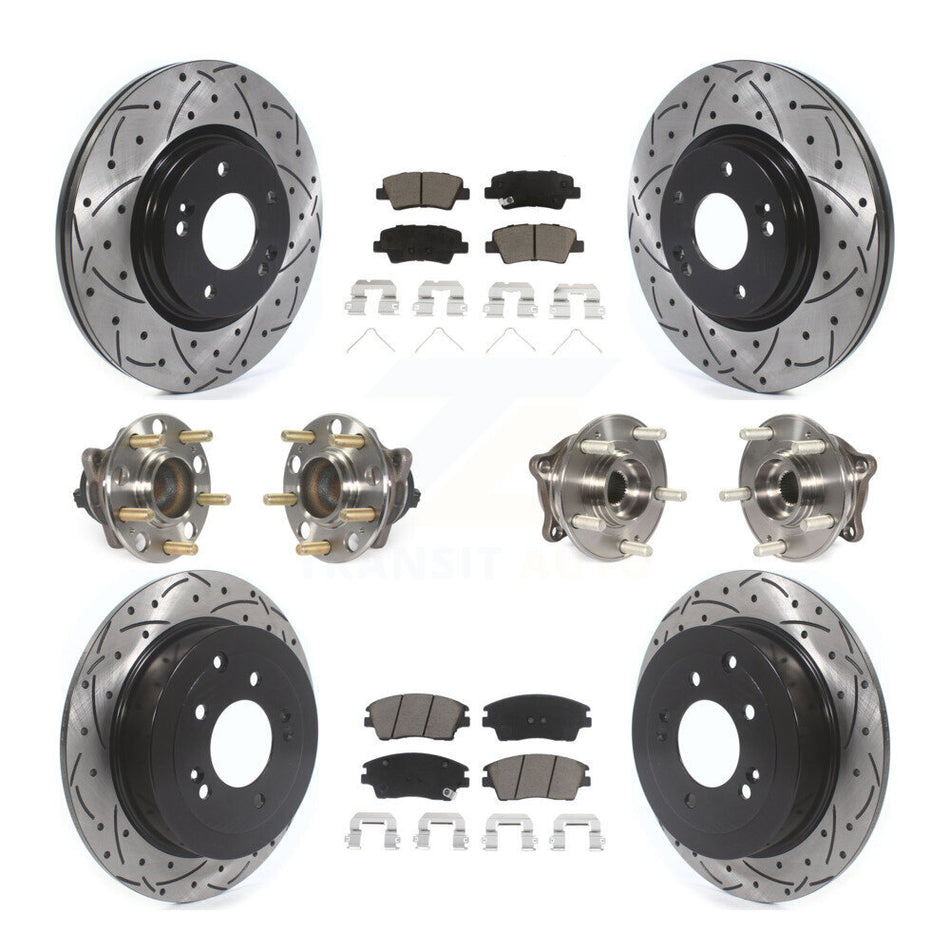 Front Rear Hub Bearings Assembly Coated Disc Brake Rotors And Ceramic Pads Kit (10Pc) For Hyundai Tucson Kia Sportage KBB-119965