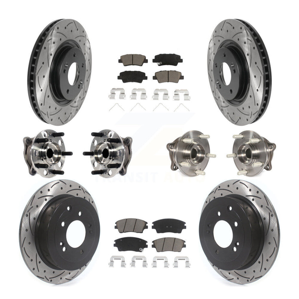 Front Rear Hub Bearings Assembly Coated Disc Brake Rotors And Ceramic Pads Kit (10Pc) For 2017-2021 Kia Sportage AWD with Turbocharged With Manual Parking KBB-119966