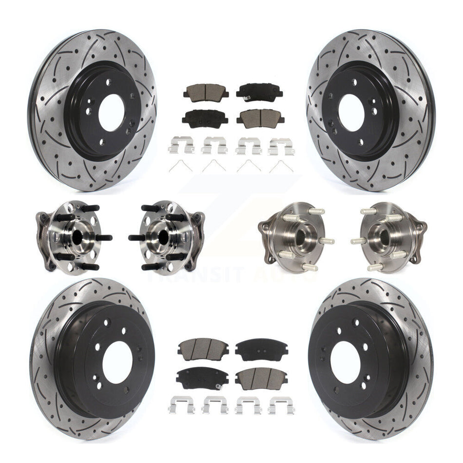 Front Rear Hub Bearings Assembly Coated Disc Brake Rotors And Ceramic Pads Kit (10Pc) For Hyundai Tucson Kia Sportage KBB-119967