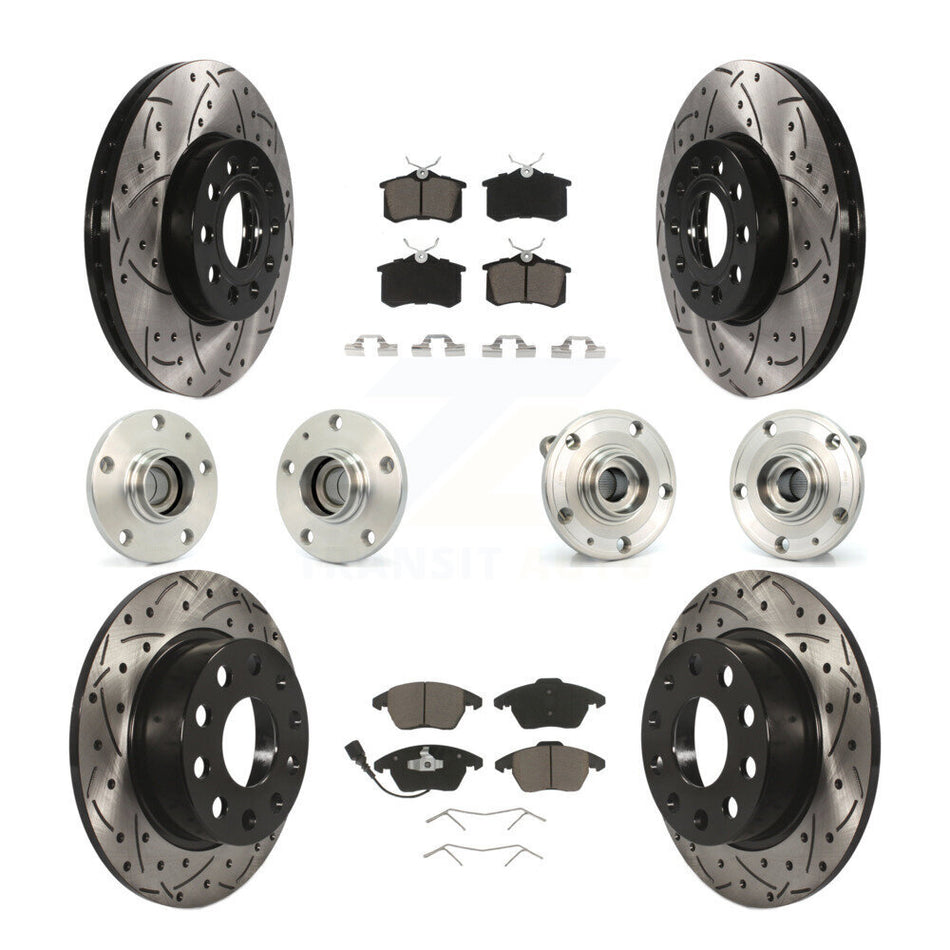 Front Rear Hub Bearings Assembly Coated Disc Brake Rotors And Ceramic Pads Kit (10Pc) For Volkswagen Jetta Beetle KBB-119968