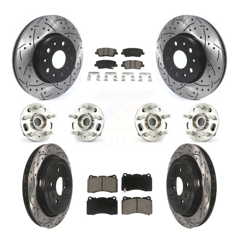 Front Rear Hub Bearings Assembly Coated Disc Brake Rotors And Ceramic Pads Kit (10Pc) For Cadillac CTS With 17" Factory Wheels KBB-119974
