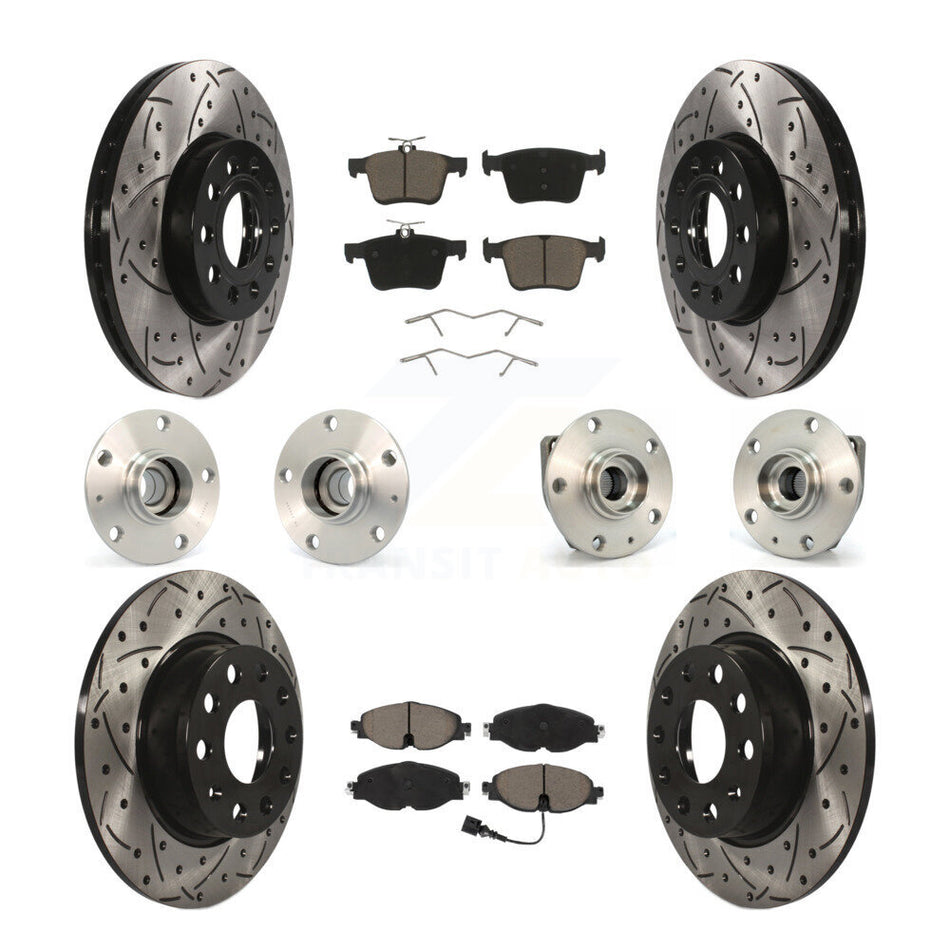 Front Rear Hub Bearing Coated Brake Rotor Pads Kit (10Pc) For 2015-2019 Volkswagen e-Golf KBB-119983