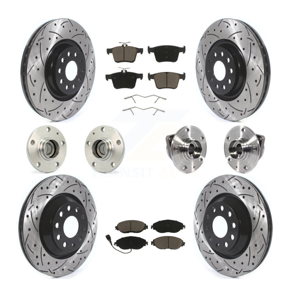 Front Rear Hub Bearings Assembly Coated Disc Brake Rotors And Ceramic Pads Kit (10Pc) For 2019-2020 Volkswagen Arteon FWD KBB-119987