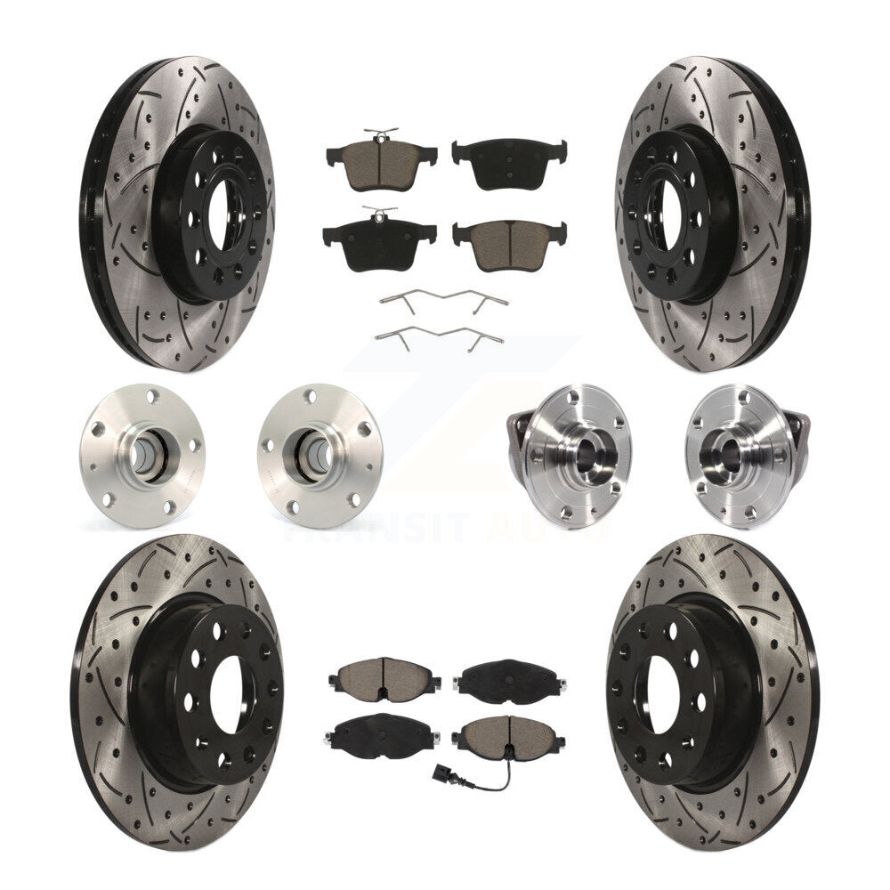 Front Rear Hub Bearing Coated Disc Brake Rotors And Pads Kit (10Pc) For 2016 Audi A3 2.0L KBB-119989
