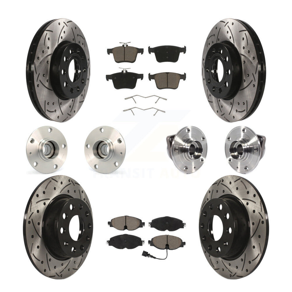 Front Rear Hub Bearing Coated Disc Brake Rotors And Pads Kit (10Pc) For 2016 Audi A3 2.0L KBB-119989
