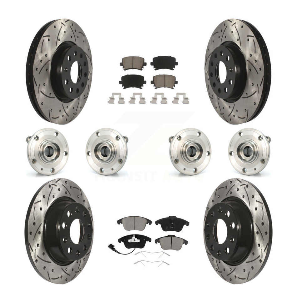 Front Rear Hub Bearings Assembly Coated Disc Brake Rotors And Ceramic Pads Kit (10Pc) For Volkswagen Tiguan Audi Q3 Quattro KBB-120002