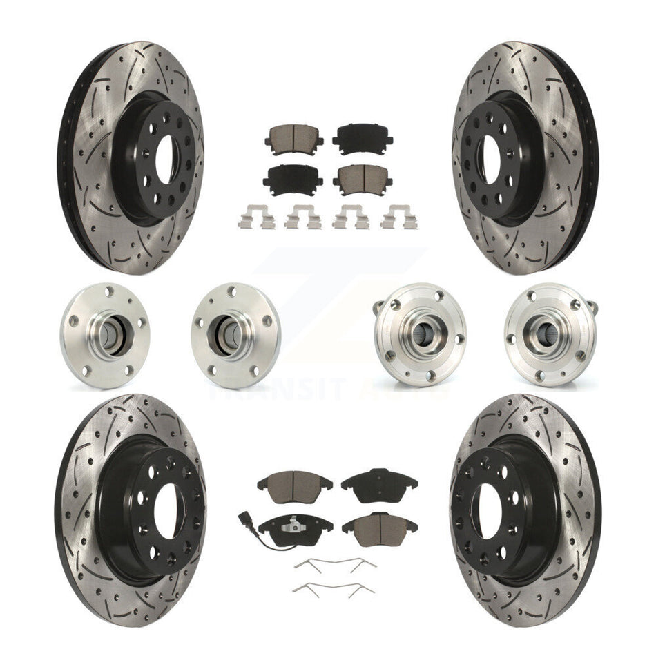 Front Rear Hub Bearings Assembly Coated Disc Brake Rotors And Ceramic Pads Kit (10Pc) For Volkswagen CC Passat KBB-120004
