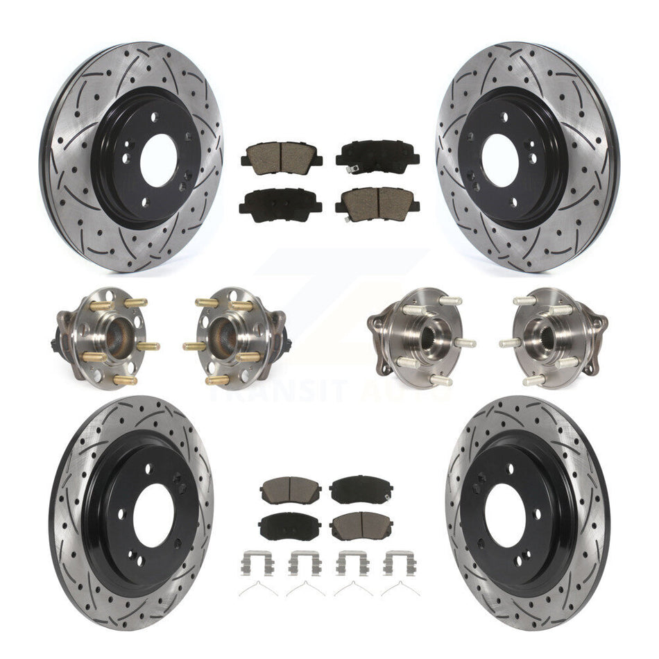 Front Rear Hub Bearings Assembly Coated Disc Brake Rotors And Ceramic Pads Kit (10Pc) For Kia Optima With Electric Parking KBB-120014