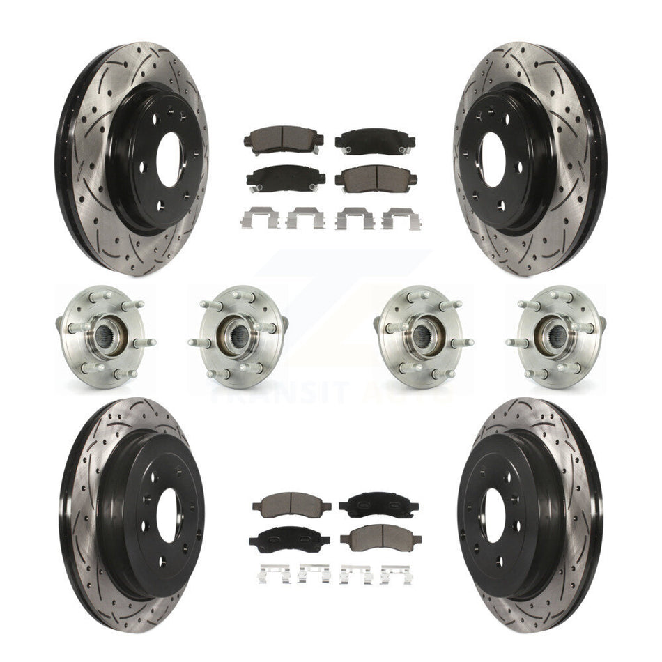 Front Rear Hub Bearings Assembly Coated Disc Brake Rotors And Ceramic Pads Kit (10Pc) For Chevrolet Traverse GMC Acadia Buick Enclave Saturn Outlook Limited KBB-120015