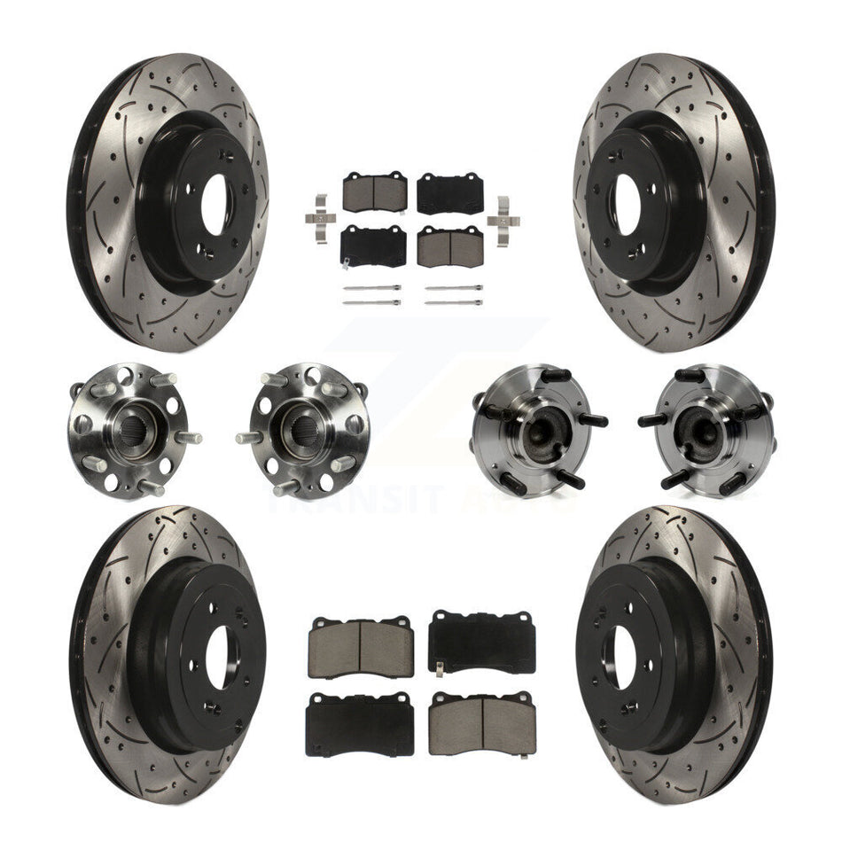 Front Rear Hub Bearings Assembly Coated Disc Brake Rotors And Ceramic Pads Kit (10Pc) For Hyundai Genesis Coupe KBB-120017