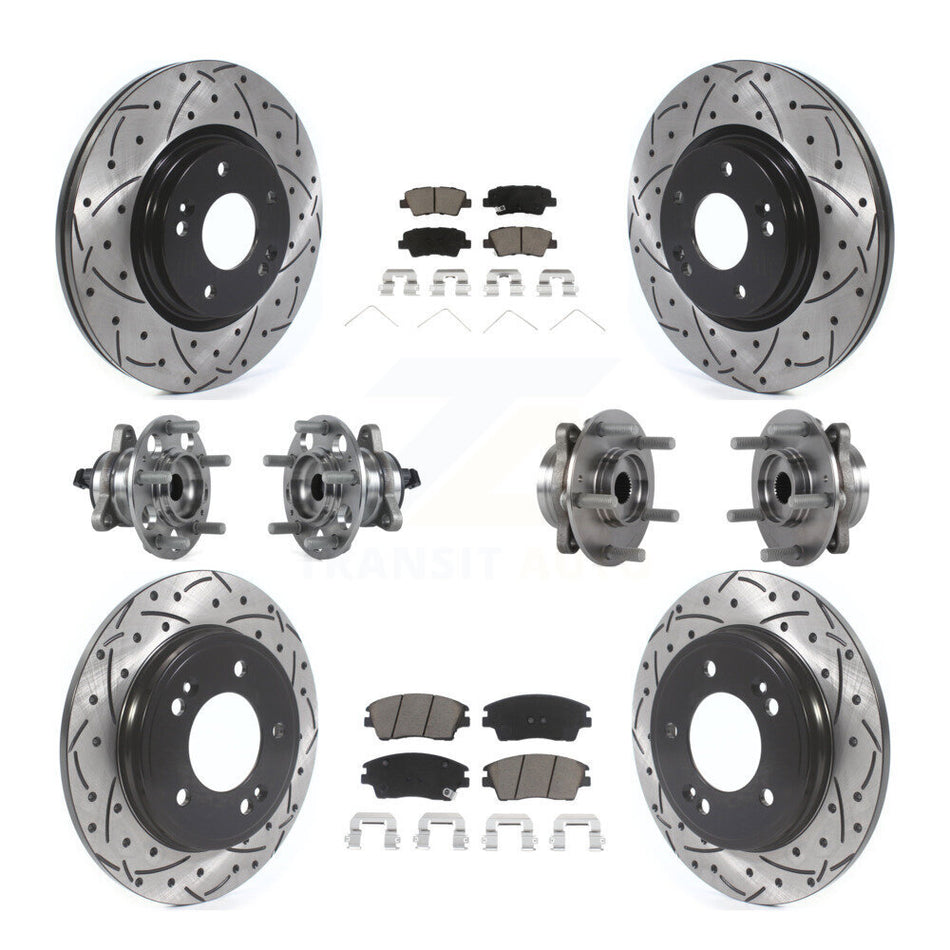 Front Rear Hub Bearings Assembly Coated Disc Brake Rotors And Ceramic Pads Kit (10Pc) For Hyundai Elantra 1.6L KBB-120019