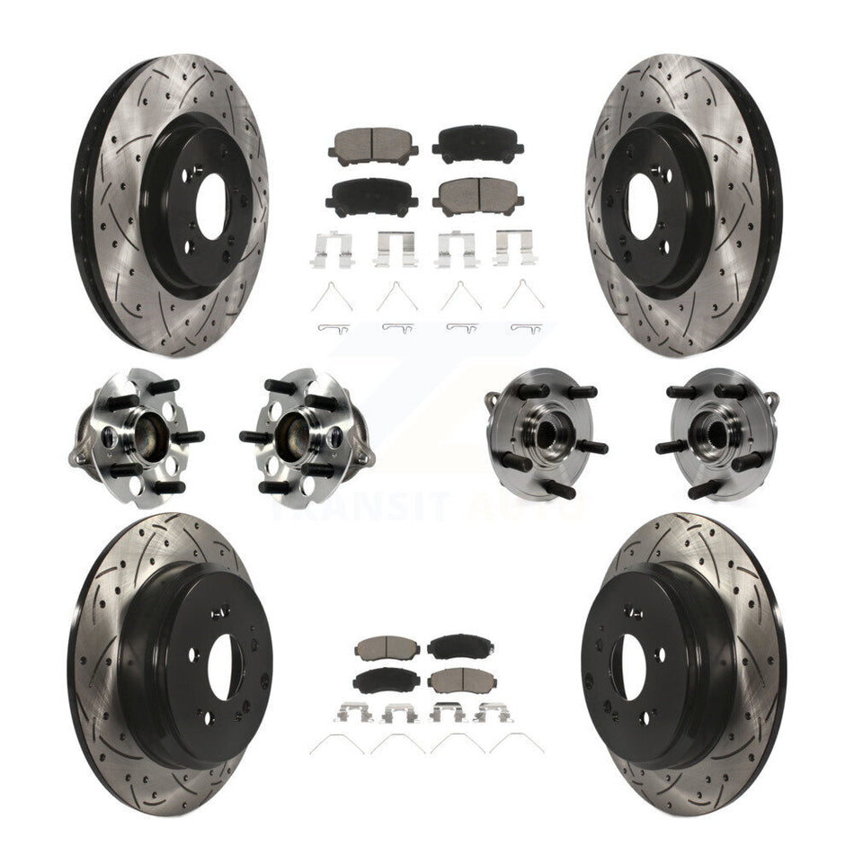 Front Rear Hub Bearings Assembly Coated Disc Brake Rotors And Ceramic Pads Kit (10Pc) For 2011-2014 Honda Odyssey KBB-120022
