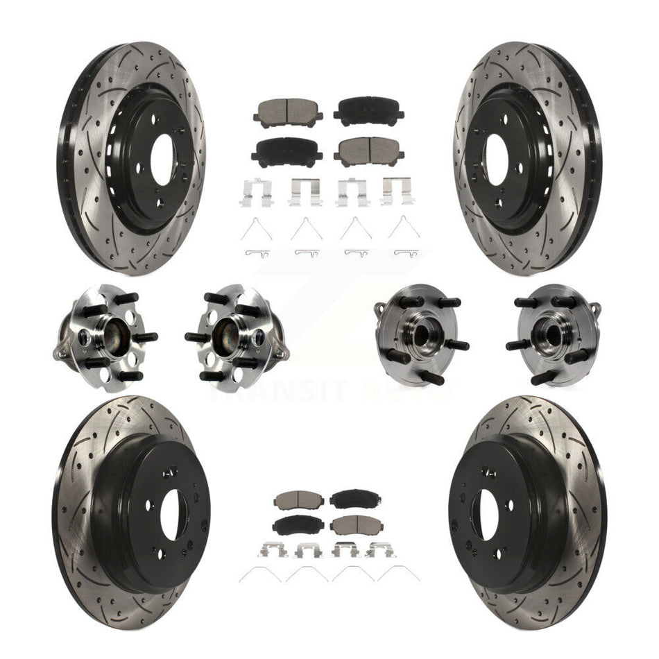 Front Rear Hub Bearings Assembly Coated Disc Brake Rotors And Ceramic Pads Kit (10Pc) For 2015-2017 Honda Odyssey KBB-120023