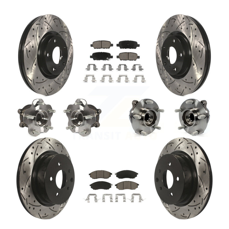 Front Rear Hub Bearings Assembly Coated Disc Brake Rotors And Ceramic Pads Kit (10Pc) For INFINITI G37 G35 EX35 G25 Nissan 370Z Q40 M35 QX50 M45 EX37 KBB-120026