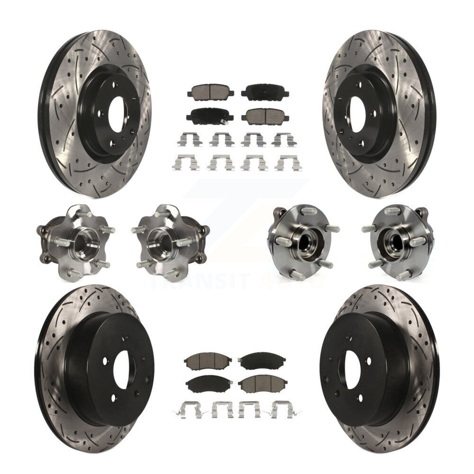 Front Rear Hub Bearings Assembly Coated Disc Brake Rotors And Ceramic Pads Kit (10Pc) For INFINITI QX70 M37 Q70 Q70L M56 M35h KBB-120033