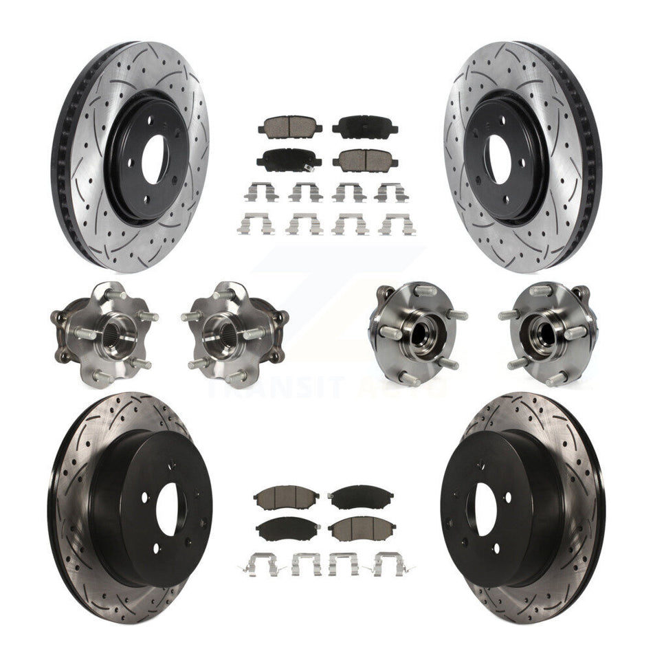 Front Rear Hub Bearings Assembly Coated Disc Brake Rotors And Ceramic Pads Kit (10Pc) For INFINITI FX35 QX70 KBB-120037