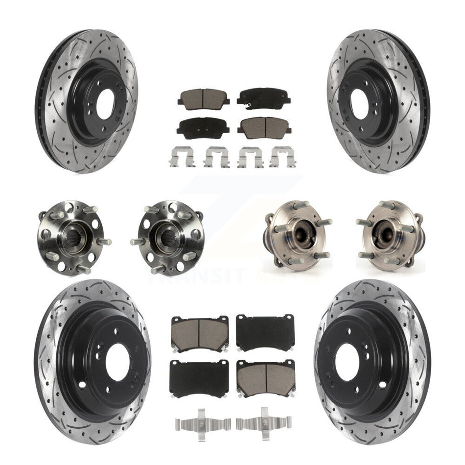 Front Rear Hub Bearings Assembly Coated Disc Brake Rotors And Ceramic Pads Kit (10Pc) For Hyundai Genesis 4.6L KBB-120047