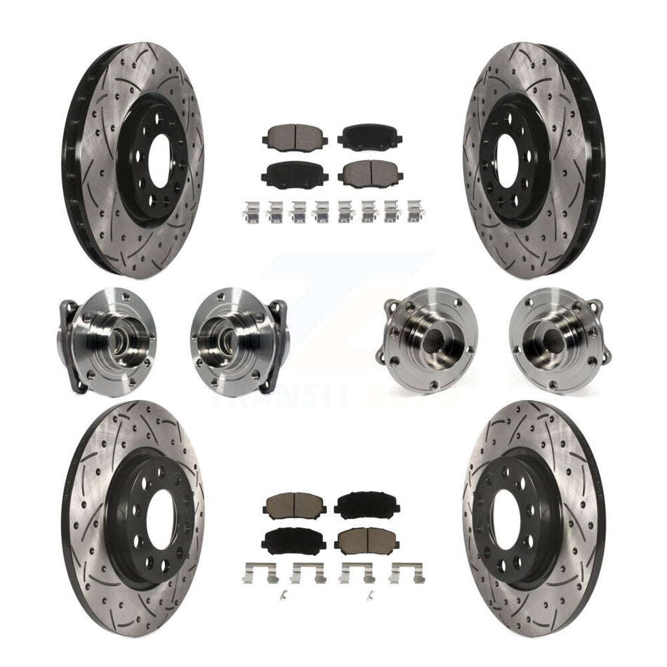 Front Rear Hub Bearings Assembly Coated Disc Brake Rotors And Ceramic Pads Kit (10Pc) For 2015-2017 Chrysler 200 FWD With 305mm Diameter Rotor KBB-120051