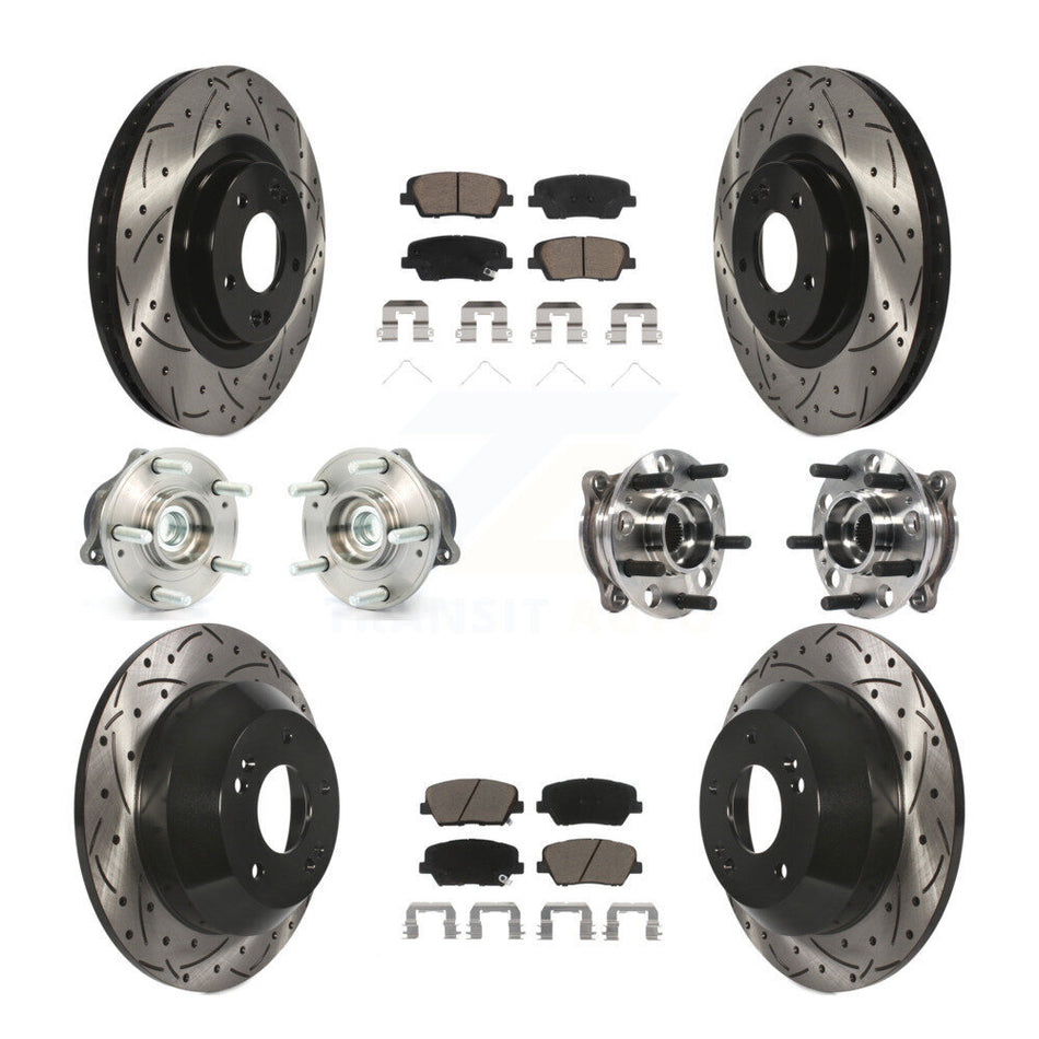 Front Rear Hub Bearing Coated Brake Rotor & Pad Kit (10Pc) For Hyundai Santa Fe Sport FWD KBB-120054