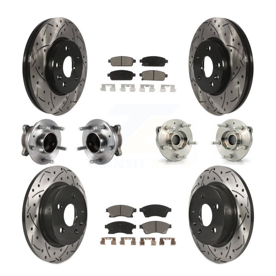 Front Rear Hub Bearings Assembly Coated Disc Brake Rotors And Ceramic Pads Kit (10Pc) For 2014-2015 Chevrolet Cruze GAS engine With 16" Factory Wheels KBB-120058