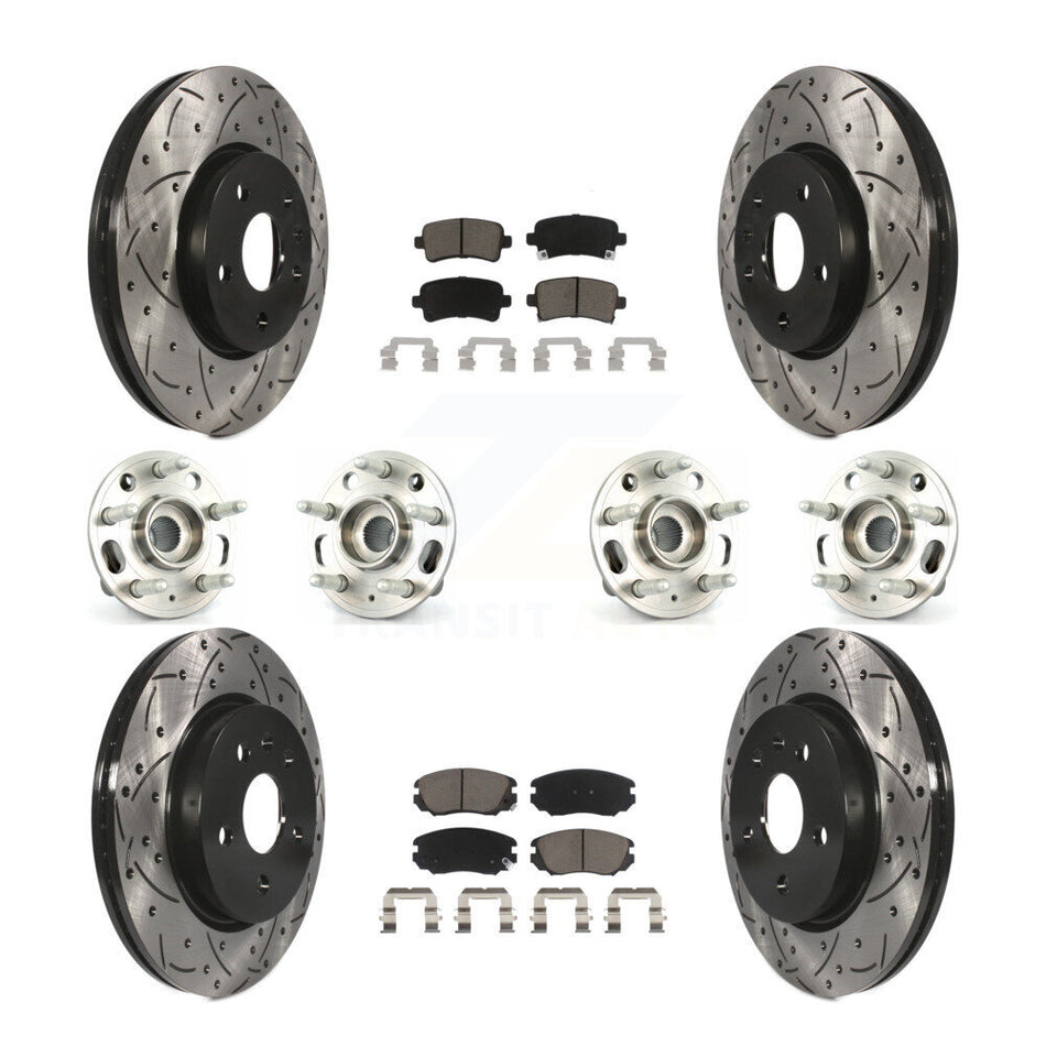 Front Rear Hub Bearings Assembly Coated Disc Brake Rotors And Ceramic Pads Kit (10Pc) For Chevrolet Malibu Impala Buick LaCrosse KBB-120064