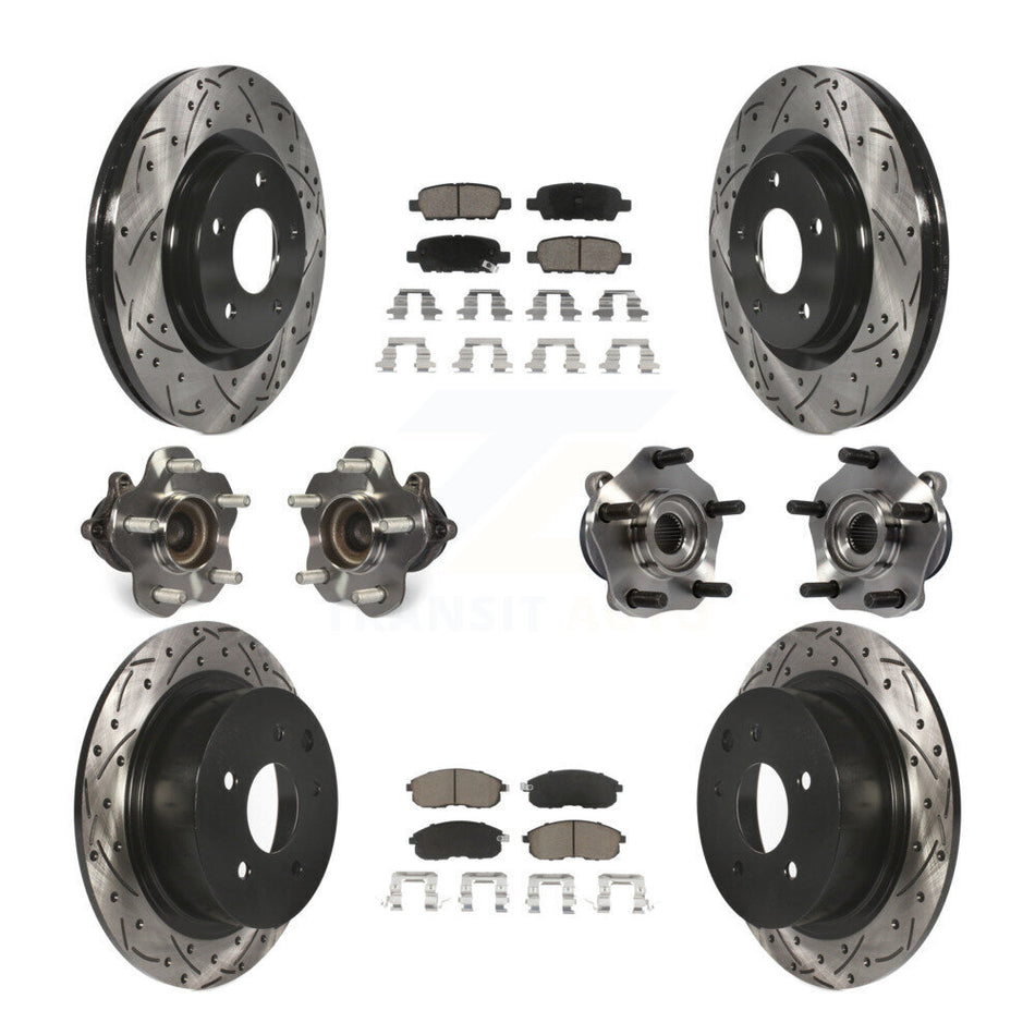Front Rear Hub Bearings Assembly Coated Disc Brake Rotors And Ceramic Pads Kit (10Pc) For 2017-2019 Nissan Sentra Turbocharged KBB-120079