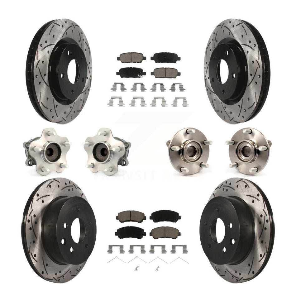 Front Rear Hub Bearings Assembly Coated Disc Brake Rotors And Ceramic Pads Kit (10Pc) For Nissan Rogue Select FWD KBB-120088