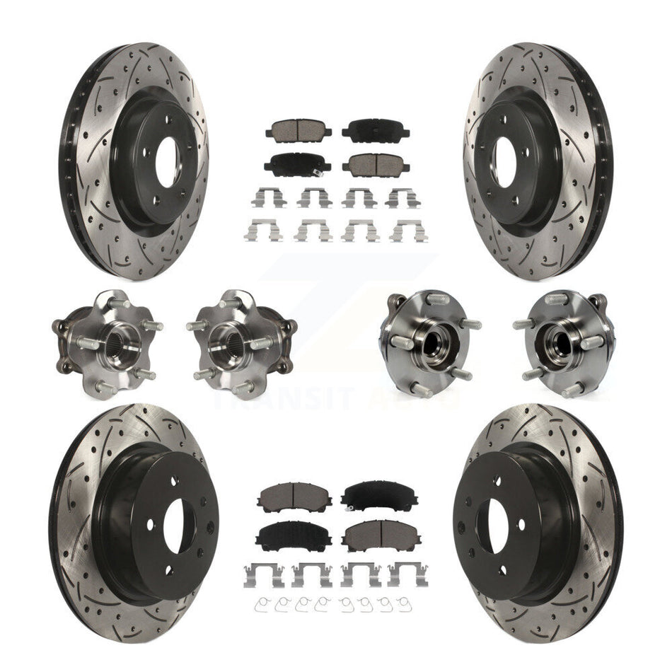 Front Rear Hub Bearings Assembly Coated Disc Brake Rotors And Ceramic Pads Kit (10Pc) For 2016-2017 INFINITI QX50 RWD KBB-120090