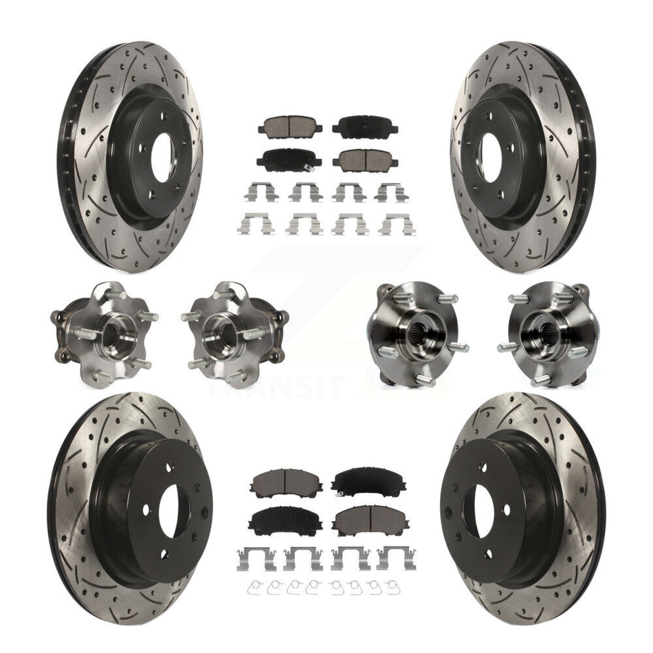 Front Rear Hub Bearing Coated Brake Rotor Pads Kit (10Pc) For 2016-2017 INFINITI QX50 AWD KBB-120091