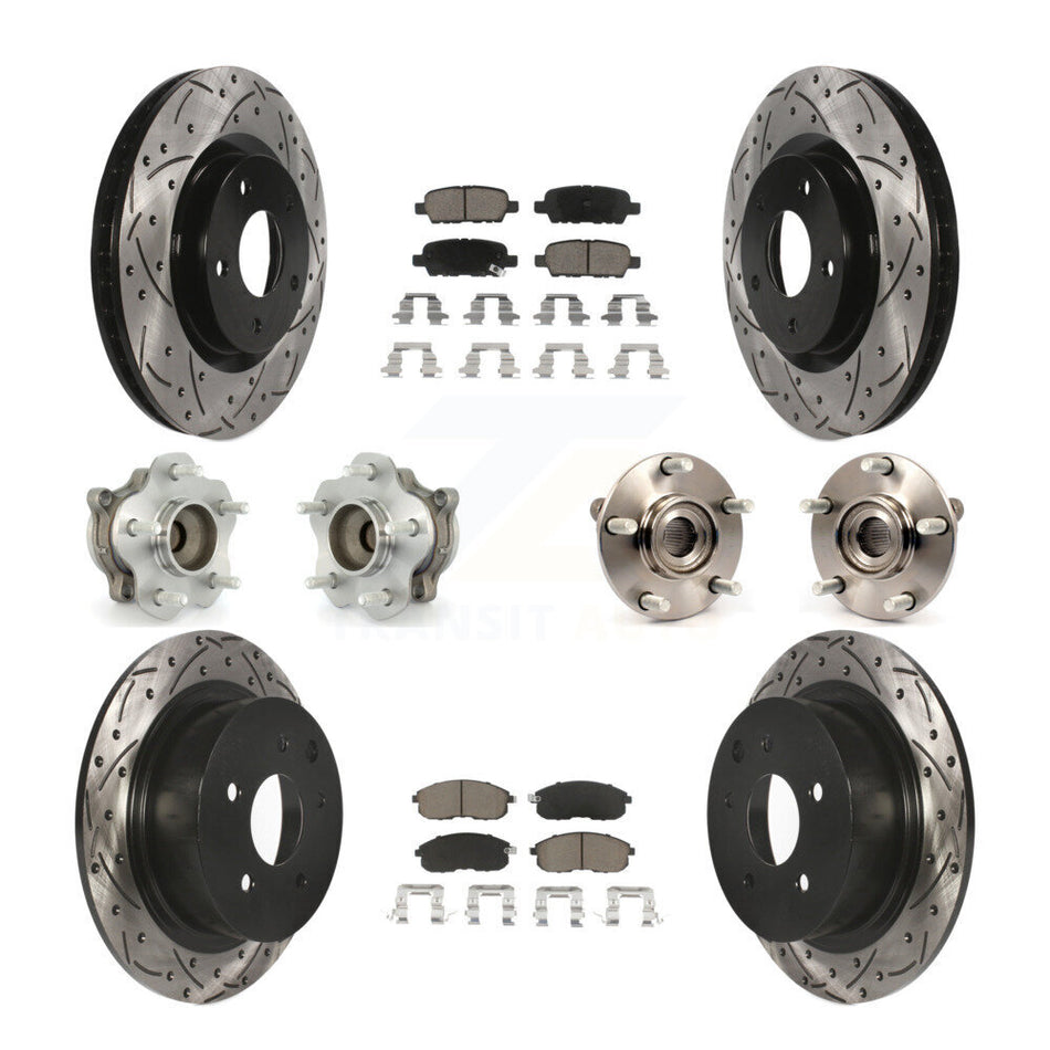 Front Rear Hub Bearings Assembly Coated Disc Brake Rotors And Ceramic Pads Kit (10Pc) For 2007-2012 Nissan Sentra SE-R with 2.5L KBB-120093