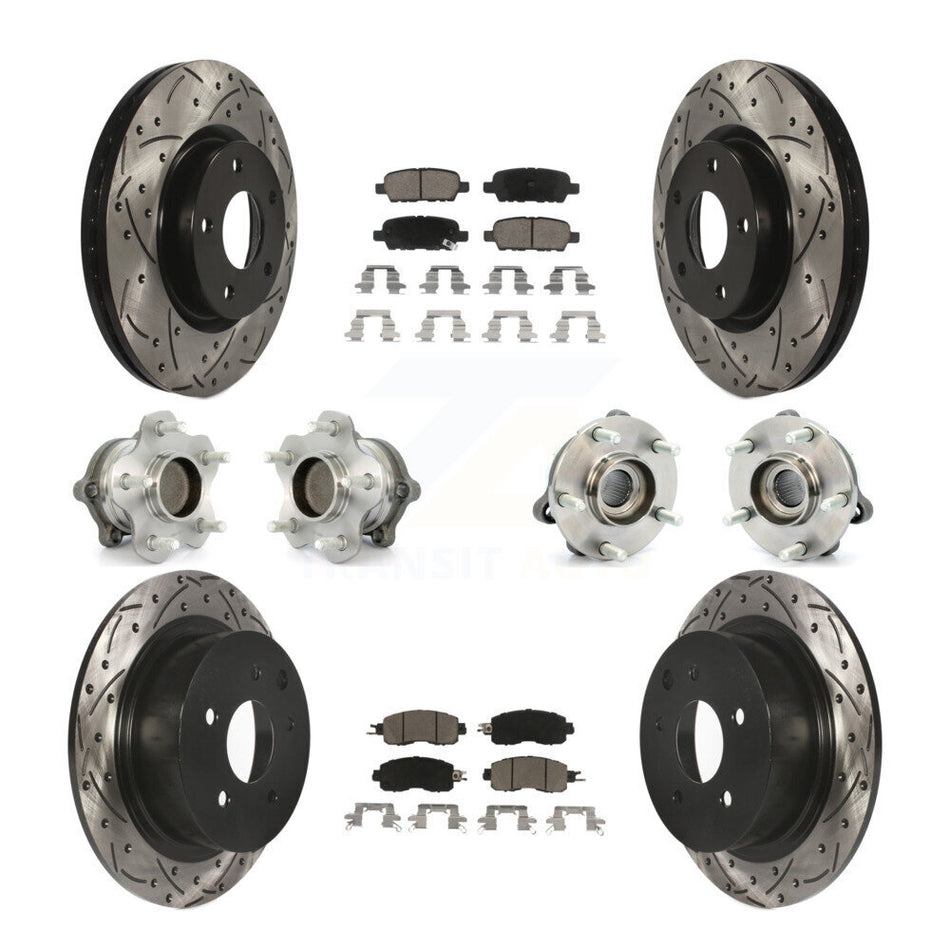 Front Rear Hub Bearings Assembly Coated Disc Brake Rotors And Ceramic Pads Kit (10Pc) For Nissan Altima KBB-120096