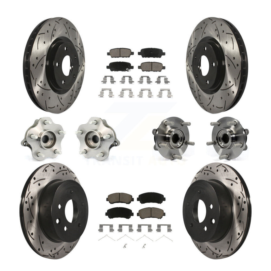 Front Rear Hub Bearings Assembly Coated Disc Brake Rotors And Ceramic Pads Kit (10Pc) For 2014 Nissan Juke Nismo RS with AWD To 04 14 KBB-120099