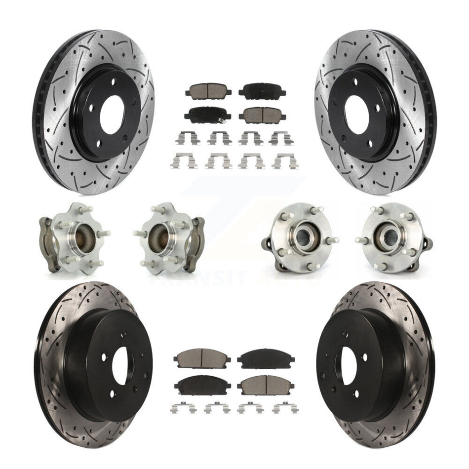Front Rear Hub Bearings Assembly Coated Disc Brake Rotors And Ceramic Pads Kit (10Pc) For 2004-2009 Nissan Quest KBB-120101